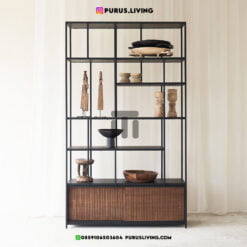 rak buku kayu dinding minimalis modern-rak buku desain industrial