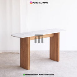 meja hias ruang tamu dengan top marmer