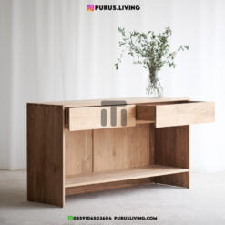 meja laci kayu jati minimalis modern ruang tamu