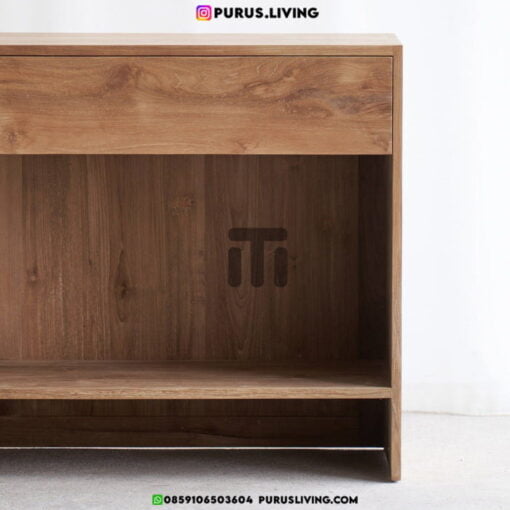 meja laci kayu jati minimalis modern ruang tamu