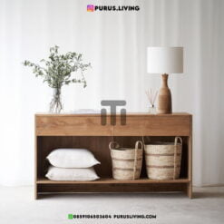 meja laci kayu jati minimalis modern ruang tamu