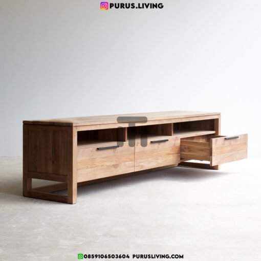 meja tv minimalis kayu jati dengan laci-meja tv minimalis modern terbaru