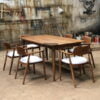 set meja makan minimalis modern kayu jati 6 kursi