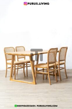 dining set rotan minimalis modern kayu jati-meja kursi makan rotan minimalis modern-meja makan minimalis modern