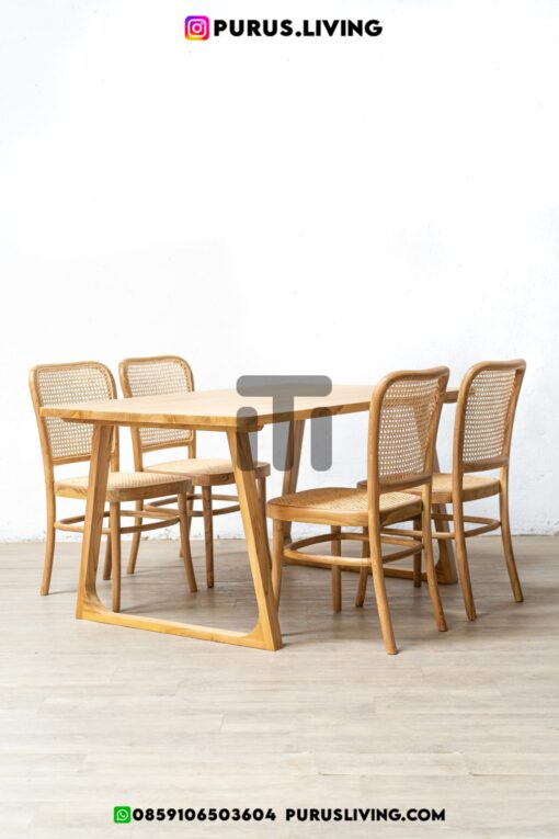 dining set rotan minimalis modern kayu jati-meja kursi makan rotan minimalis modern-meja makan minimalis modern