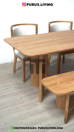 meja makan unik kayu jati solid 2 kursi 1 bangku-set meja makan minimalis kayu jati