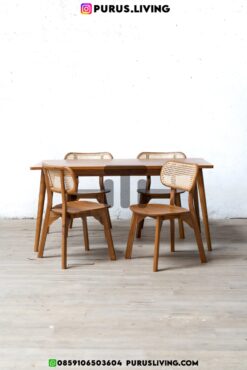 set meja makan minimalis kayu jati solid-meja makan minimalis modern 4 kursi