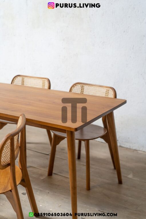 set meja makan minimalis kayu jati solid-meja makan minimalis modern 4 kursi