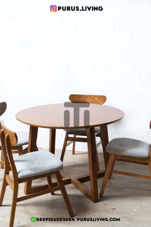 meja kursi cafe minimalis bulat kayu jati-meja makan bulat minimalis kayu jati